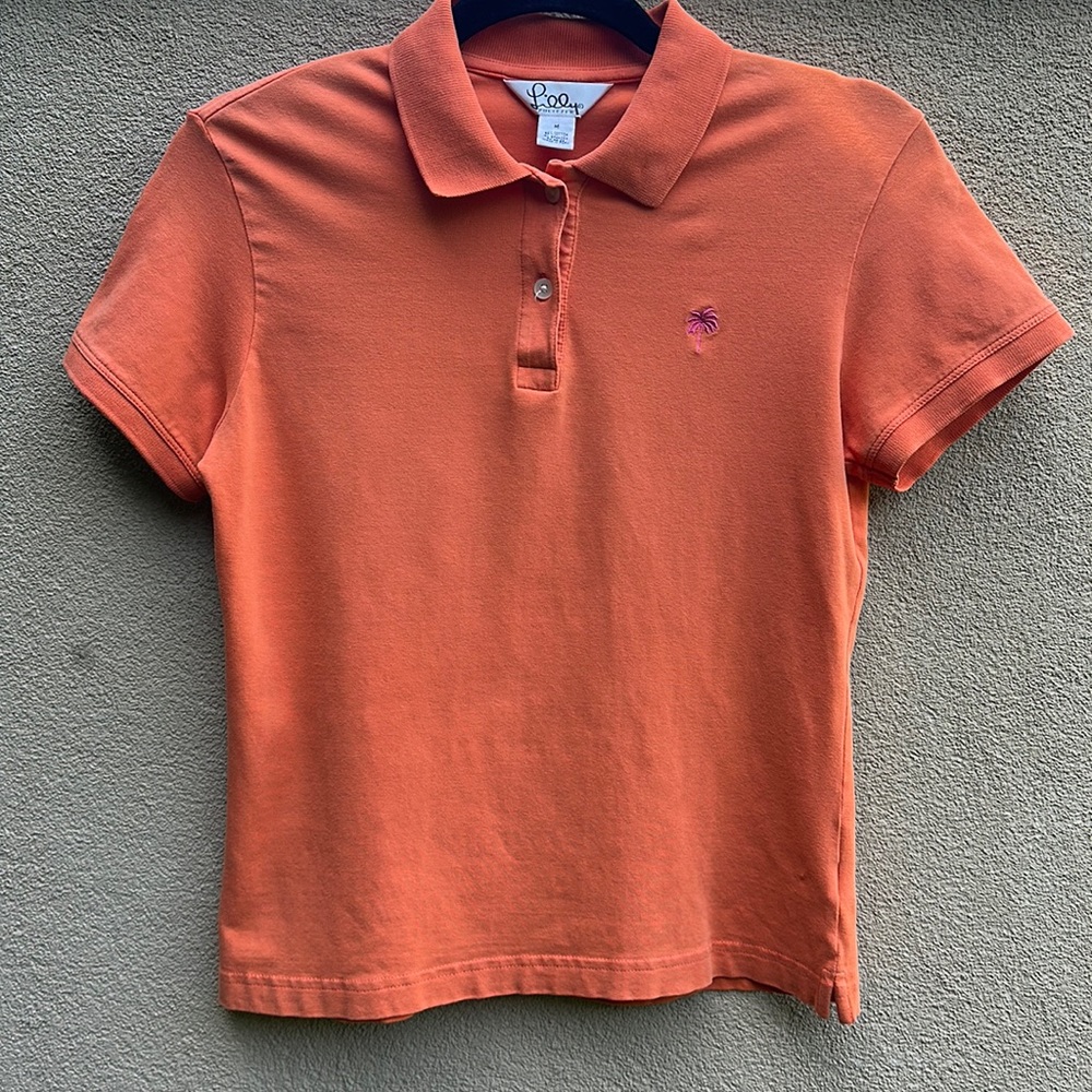 Lilly Pulitzer 🔥 Orange Short Sleeve Polo Shirt Top Sz M
